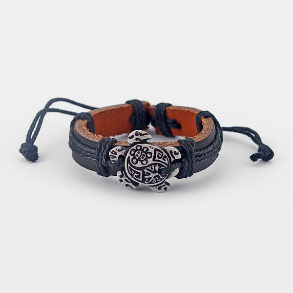Wholesale Lot 12 pcs Sea Turtle Black Leather Surfer Bracelet Fine Jewelry