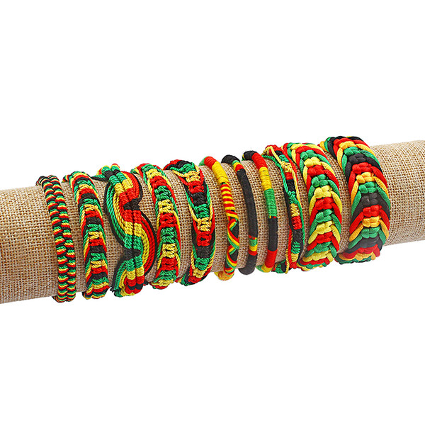 10pcs Rasta Friendship Bracelet Wristband Cotton Silk Reggae Jamaica Surfer Boho Adjustable Jewellery