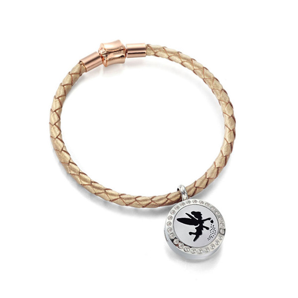 Charm Angel Stainless Steel Essential Oil Diffuser Locket Bracelet Crystal Magnetic Locket Enamel Aroma Diffuser Perfume Jewelry Women