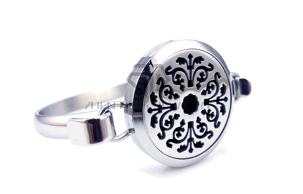 Round Silver Flower (30mm) with Circle Band Aromatherapy Diffuser locket Essential Oils Diffuser Locket Bracelet Jewelry