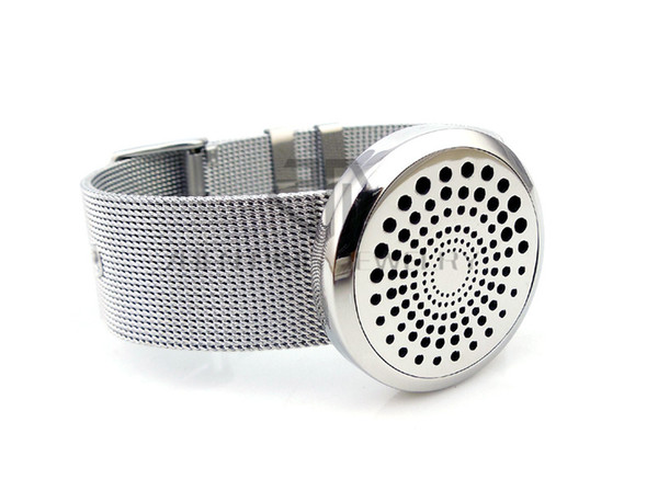 Round Silver Spiral Desgin (25-30mm) Mesh Band Aromatherapy Diffuser Locket Bangle Essential Oils Stainless Steel Diffuser Locket Bracelet