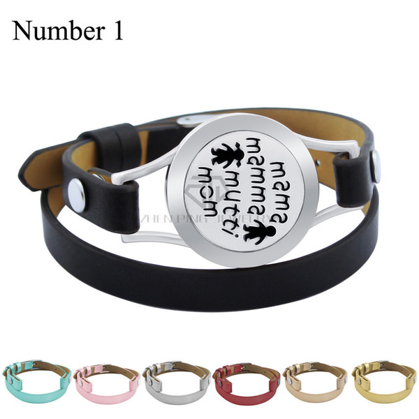 MaMa Mom Magnet Steel 25mm Black Genuine Leather Aroma Locket Stainless Steel Essential Oils Diffuser Locket Bracelet for mother