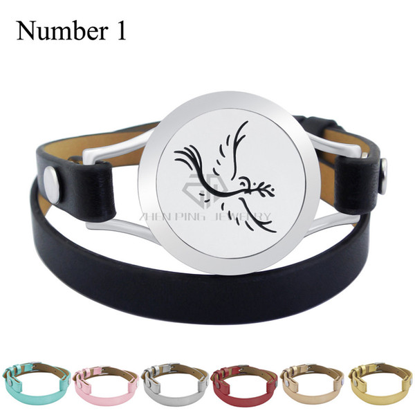 Magnet Steel Fly Dove 25mm Black Genuine Leather Aroma Locket Stainless Steel Bangle Essential Oils Diffuser Locket Leather Bracelet