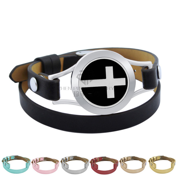 Essential Oils Cross Locket 316L Stainless Steel Bangle Genuine Leather Magnetic Aroma Diffuser Locket Leather Bracelet