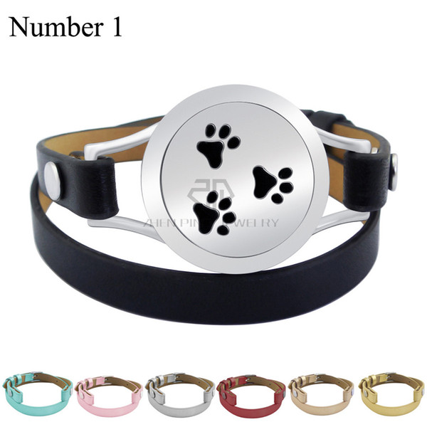 Magnet Steel Three Paws 25mm Genuine Leather Aroma Locket Stainless Steel Bangle Essential Oils Diffuser Locket Leather Bracelet