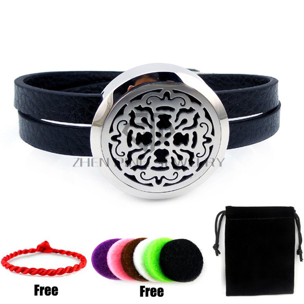 Silver Old World Cross (25-30mm)with Black Genuine Leather Aroma Locket Bracelet Essential Oils Diffuser Locket Leather Bracelet