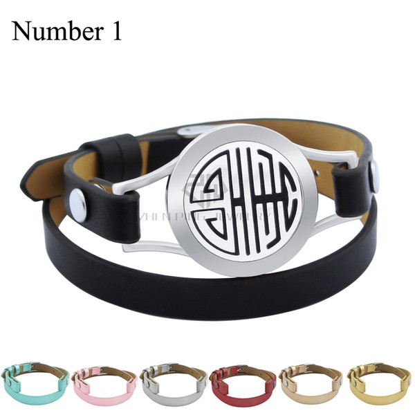 Magnet Steel Chinese Longevity 25mm Genuine Leather Aroma Locket Stainless Steel Bangle Essential Oils Diffuser Locket Leather Bracelet
