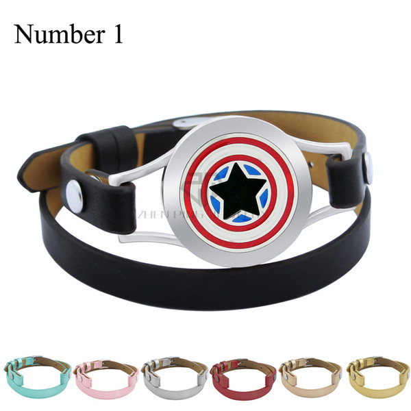 Captain America 25mm Genuine Leather Aroma Magnetic Locket Silver Stainless Steel Bangle Essential Oils Diffuser Locket Leather Bracelet