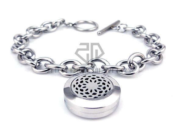 New Arrival Round Silver Lotus (20mm) with Circle Band Aromatherapy / Essential Oils Diffuser Locket Bracelet Jewelry
