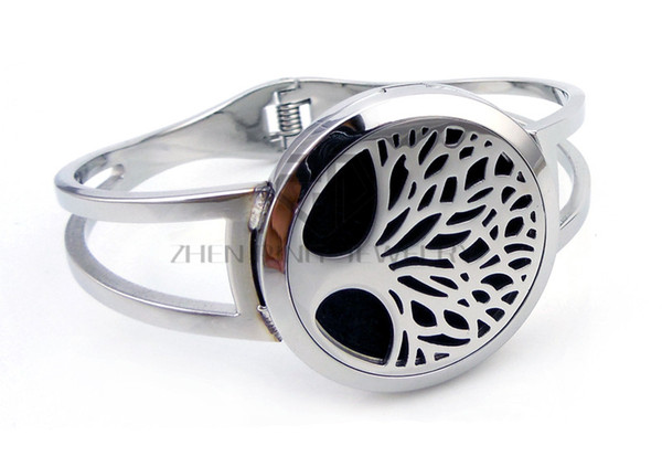 Free Shipping Round Steel Color Tree (30mm) Aromatherapy Lockets Bangle Essential Oils Stainless Steel Locket Bracelet