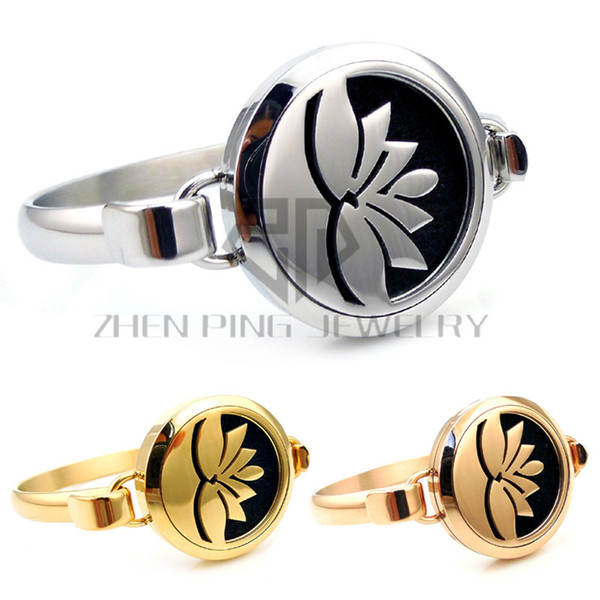 Round Silver, Gold and Rose Gold Lotus (25-30mm) with Circle Band Aromatherapy / Essential Oils Diffuser Locket Bracelet Jewelry
