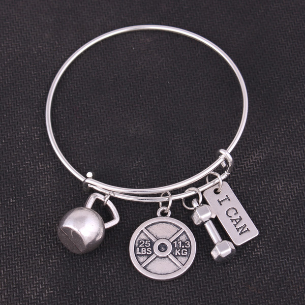 Fitness Weight Faith Belief Lettering I Can Dumbbell Barbell Kettle-Bell Pendant Expandable Wire Adjustable Bangle Trade Assurance