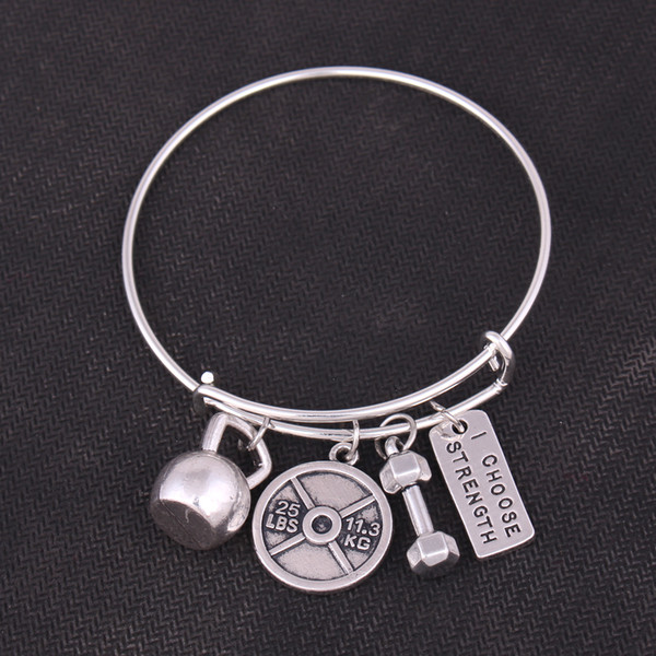 Fitness Weight Faith Belief I Choose Strength Dumbbell Barbell Kettle-Bell Pendant Expandable Wire Adjustable Bangle Trade Assurance