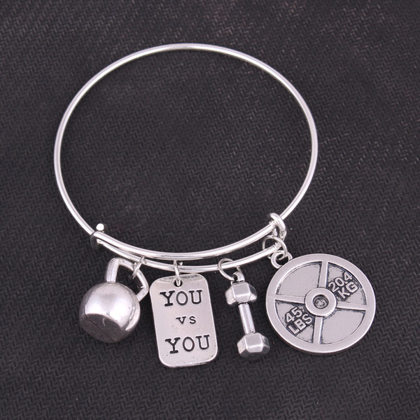 YOU vs YOU Adjustable Wire Bangles Gym Fitness Barbell Kettlebell Barbell Charms Bracelets Wristbands Sport Jewelry