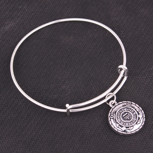 Antique Silver Plated United State COAST GUARD \AIR FORCE\ARMY MARINE CORPS Charms Bangle Expandable Wire Bangle Trade Assurance Service