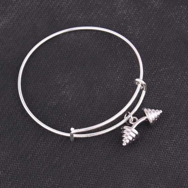 Fitness Dumbbell Barbell Kettle Bell Weightlifting Plate Pendant Bracelet For Women Men Expandable Wire Adjustable Bangle Jewelry Gift