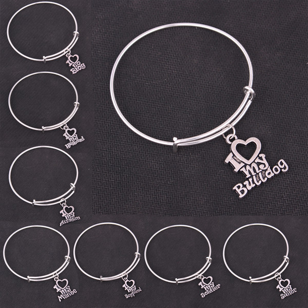 I Love My Boyfriend Pendant New Fashion Expandable Adjustable Wire Bangle Jewelry For Woman Man Trade Assurance Service