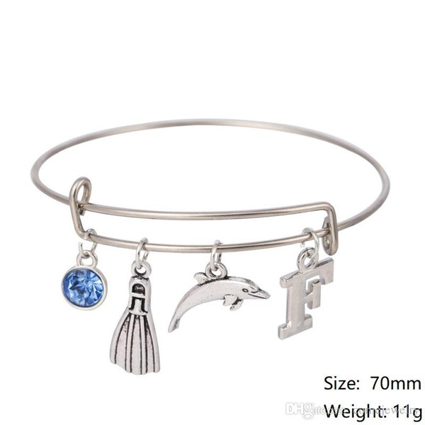 Fashion Stainless Steel DIY Charms Bracelet Blue Crystal Dolphine Sea Marine Style Pendant Bangle Wristbands
