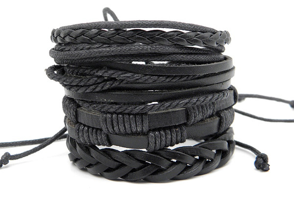 Brand new Handmade Leather Braided Wristband Bracelets Retro Leather Cuff Wrap bracelets ethnic tribal bracelets Factory Price