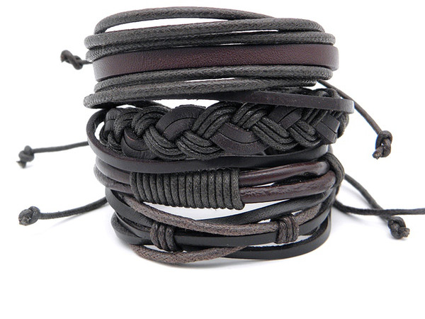 New Genuine Leather Braided surfer Bracelets Vintage Leather Wristband Wrap bracelets ethnic tribal cuff bracelets Top Quality