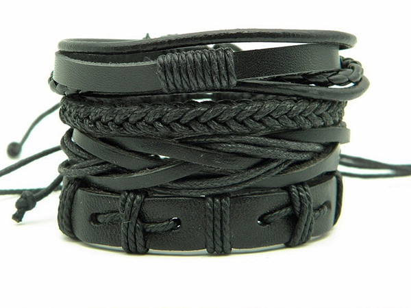 4pcs/set New Trendy leather wrap braided bracelets handmade leather wristband Cuff bracelets jewelry For men women best gifts factory price