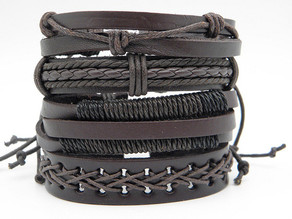 4pcs/set Stylish Leather Braided Wristband Bracelets Vintage Handmade ethnic tribal bracelets Unisex Men's Women's Stock Gifts