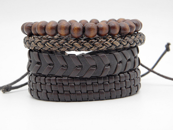 4pcs/set New Punk Leather Braided Wristband Bracelets Vintage Leather ethnic tribal bracelets Unisex Men's Women's Factory Price Stock