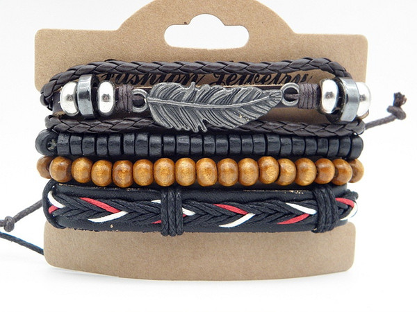 4pcs/set The Newest Stylish Leather Wristband Bracelets Handmade Vintage Leather Braid Hemp Bracelet For Men Women Gifts Factory Wholesale