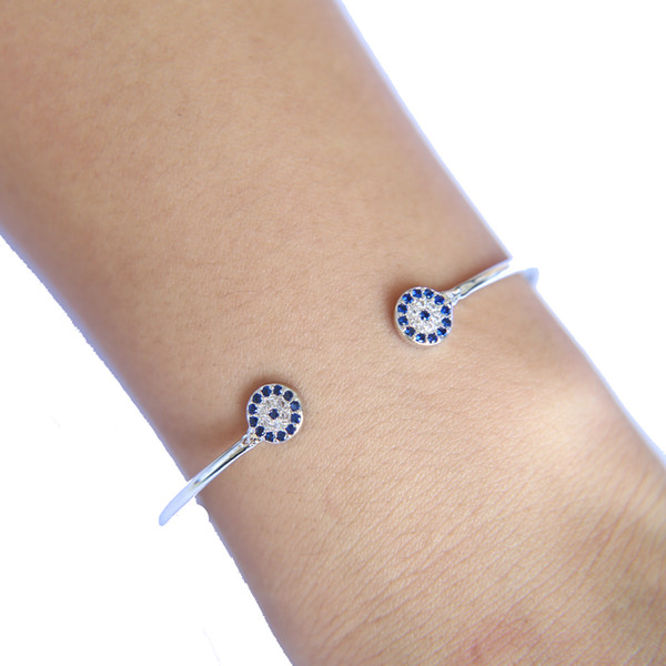 open adjust 58-60mm silver gold evil eye jewelry micro pave cz disco charm open turkish evil eye bangle fow women