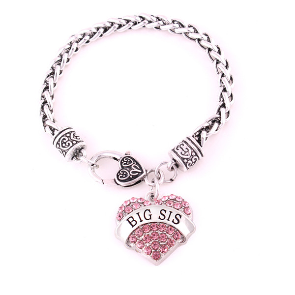 Drop shipping Hot sales Wheat Link Bracelet Chain with hearts BIG SIS with Lobster Claw Heart Bracelet
