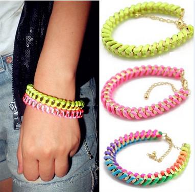 idealway New Coming Fashion Lovely Golden Metal Silk Rope Handmade Bracelet for women's