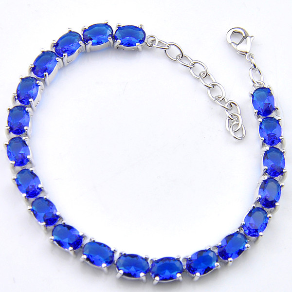 LuckyShine Party Jewelry Unique Mother Gift Fire Blue Topaz Gemstone Crystal 925 Sterling Silver Bracelet Bangle Wedding Jewerly