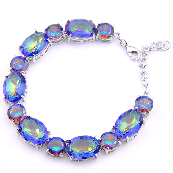 3PCS / LOT Wedding Gift Classic Natural Mystic Topaz Gemstone 925 Sterling Silver Plated Bracelet Bangle Russia Bracelet Jewelry
