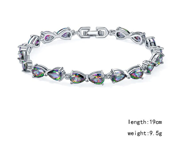 3PCS / LOT Valentine Day Gift Drop Crystal Rainbow Mystic Topaz Gemstone 925 Sterling Silver Plated Bracelet Bangle Russia Bracelet Jewelry
