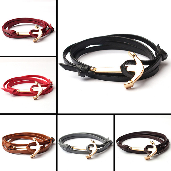 Fashion Personality Bracelet Retro Marine Style Anchor Gold Black Multilayer Leather Unlimited Bracelet Jewelry Men's and Women's Bracelets