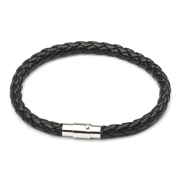 Creative Fashion Black Brown Bracelet Men And Women Leather Rope Woven Leather Bracelet Stainless Steel Bracelet With Magnetic Buckle