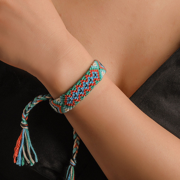 Vintage Ethnic Handmade Weave Bracelet For Women Simple Geometric Colorful Cuff Rope Chain Fashion Festival Jewelry Accessories Wholesale