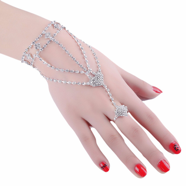 The new 2018 European and American personality fashion jewelry high-quality water drill bow finger bracelet chain jewelry wholesale