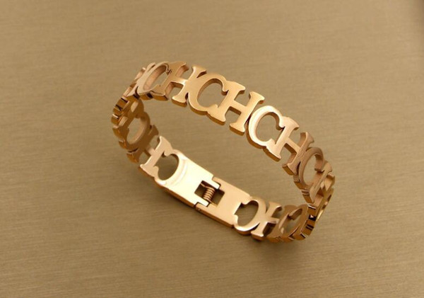 New hollow CH letter spring open bracelet Fashion hipster accessories bracelet Korean version of titanium steel jewelry