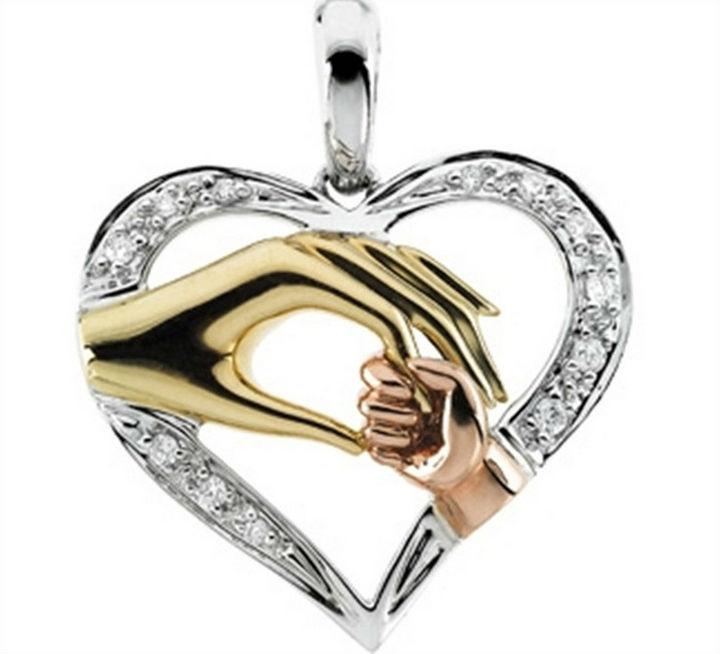 Wholesale-Wholesale 100% Real Pure Sterling Silver Mother and Child hand in hand Pendant Necklace,Gift for Mom, Mother's day gift