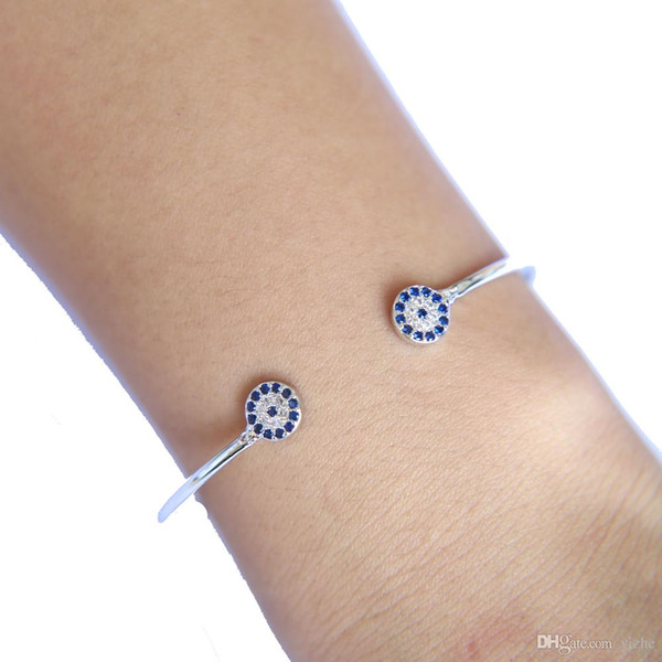 open adjust 58-60mm silver gold evil eye jewelry micro pave cz disco charm open turkish evil eye bangle fow women