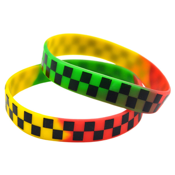 OneBandaHouse 50PCS/Lot Punk Style Hip Hop Band Bracelet Printed Checkered Logo Silicone Wristband