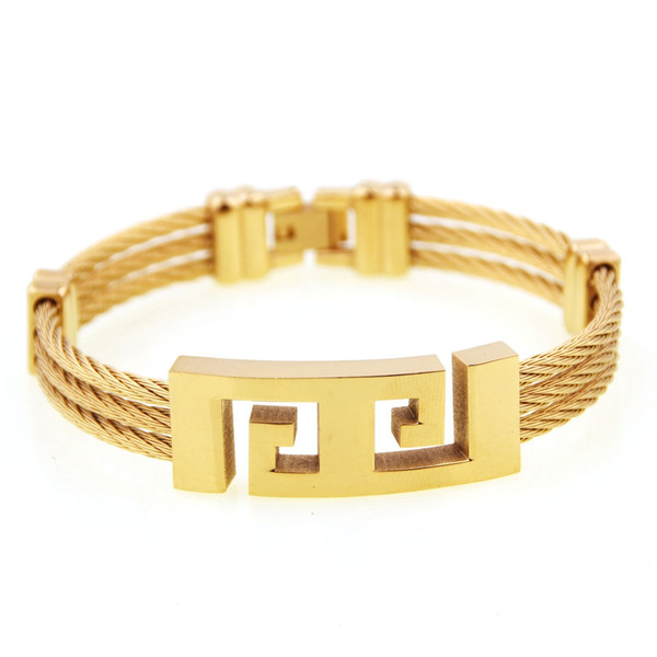2019 men's new fashion trend high quality luxury hot sale hip hop great wall pattern wire bracelet bracelet exquisite accessories