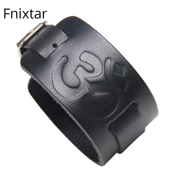 Fnixtar New Fashion Men Jewelry Leather Bracelets for Men Women OM Sign Length Brown Leather Birthday Best Gift Wholesale