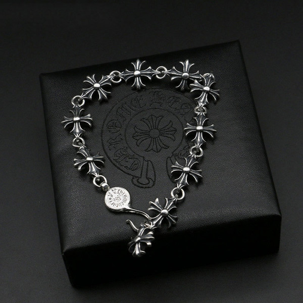 Starfield Halley Style S925 Sterling Silver Men Women Personalized Jewelry Retro Thai Silver Cross Bracelet Homme
