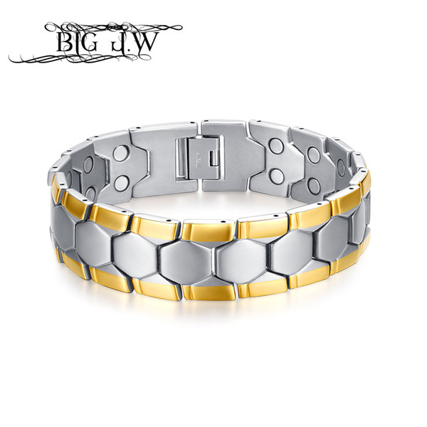 BIG J.W Health Care Bracelets Bangles Magnetic Therapy Power Football Design Stainless Steel Charm Bracelet for Women Jewelry