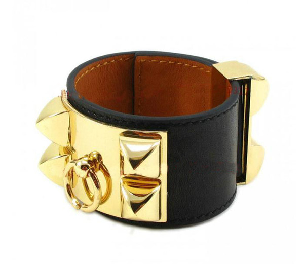 2017 wholesale fashion H plain leather big Bracelet, four nails, rivets, leather bracelets, exaggerated punk, wide face Bracelets