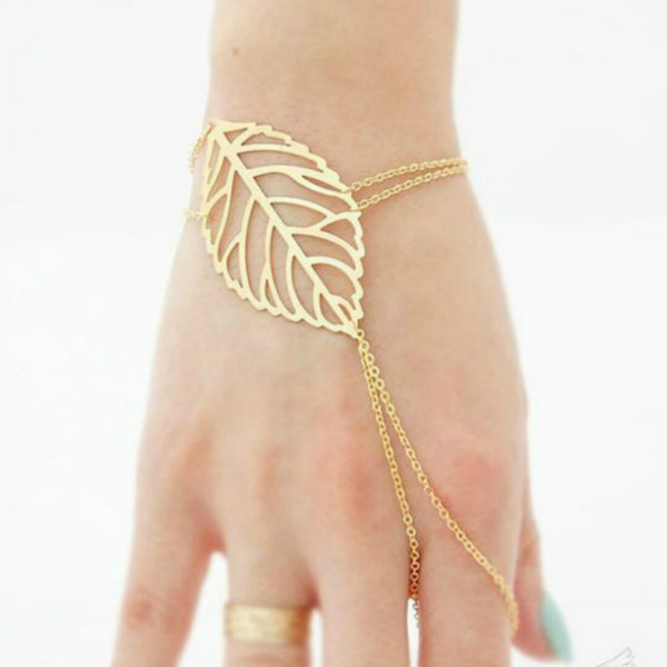 11.11 Hot 1 pcs sell Leaves Around ID Bracelets Women Jewelry Double Gold Silver Bilezik Opening Gift Mujer Pulseras