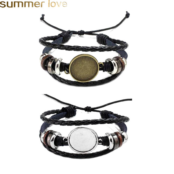 Hot Selling Jewelry DIY Multi Layer Leather Bracelets Bangle Blank Base Fit 20mm Round Photo Glass Cabochon Setting Bezel Tray Jewelry Makin