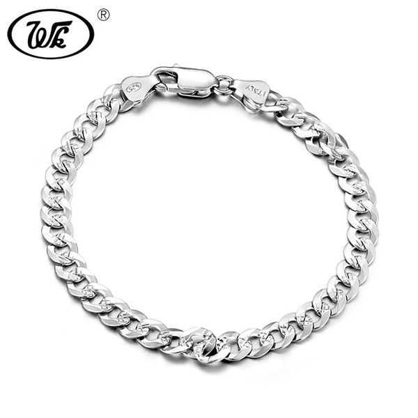 WK Genuine 925 Sterling Silver Bracelet Men Male Boys Hiphop Curb Cuban Hip Hop Hand Chain Link Mens Bracelets Wholesale T BM006